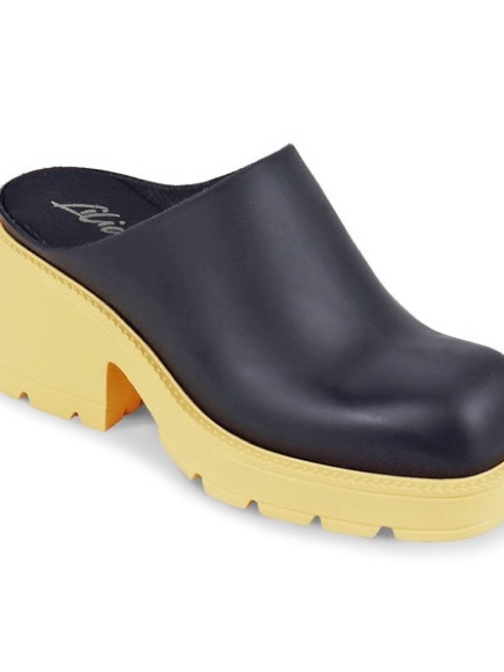 Liliana Black Leather Mule with Yellow Platform